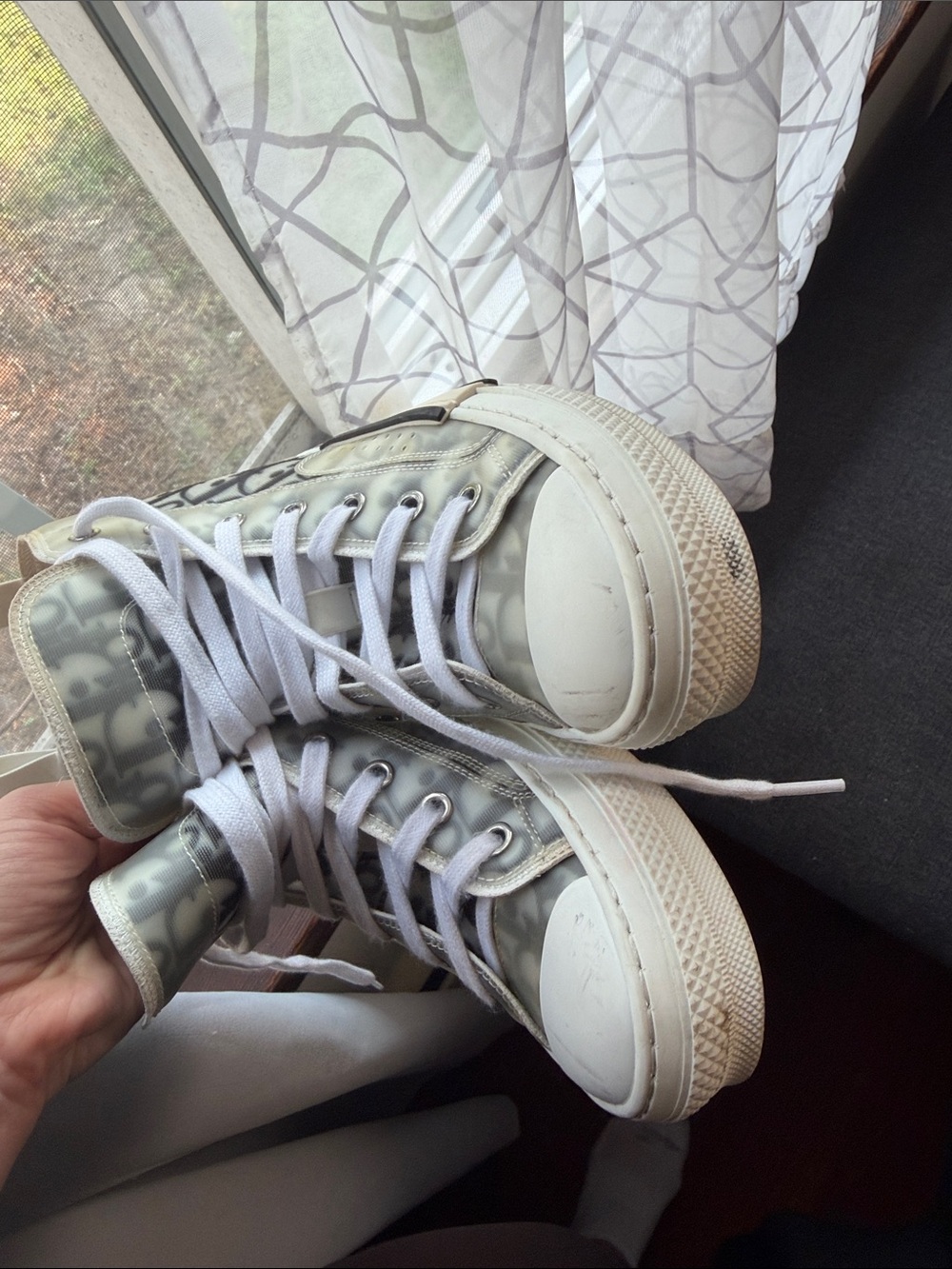 Dior High-Top Sneakers in Gray and White Monogram - Picture 6 of 10